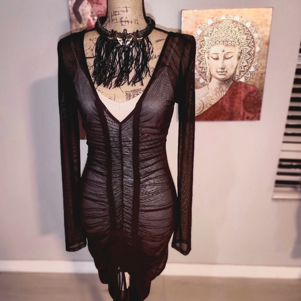 Two pieces Black and Tan Mesh Dress